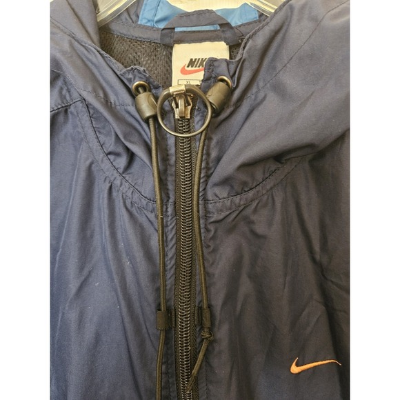 Nike Men's Blue Windbreaker Hoodie Jacket #56323 1/4 Zip Orange Logo, Size XL - Picture 4 of 11